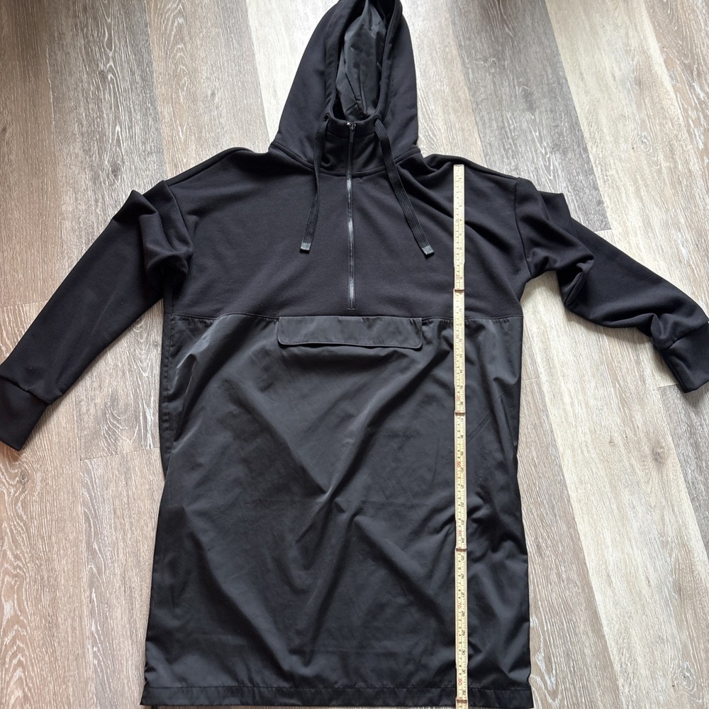 Athleta Radiant Hybrid Dress Black SIZE M Casual Athletic Hood Half Zip - Picture 10 of 11